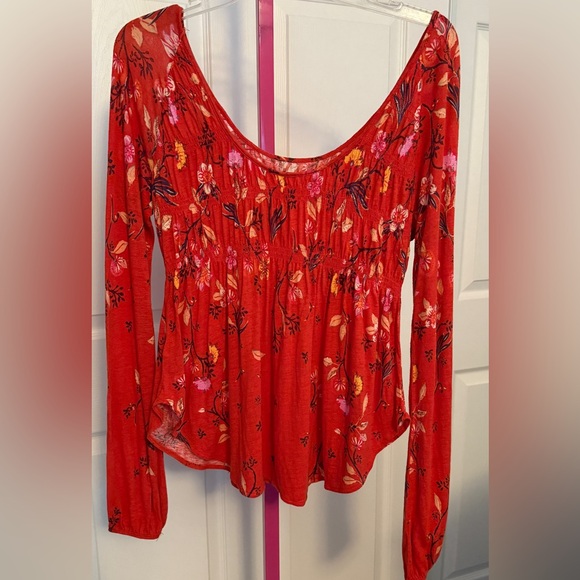 Free People | Orange Floral Dahlia Scoop-Back Boho Babydoll Top Women's X-Small - Picture 5 of 6